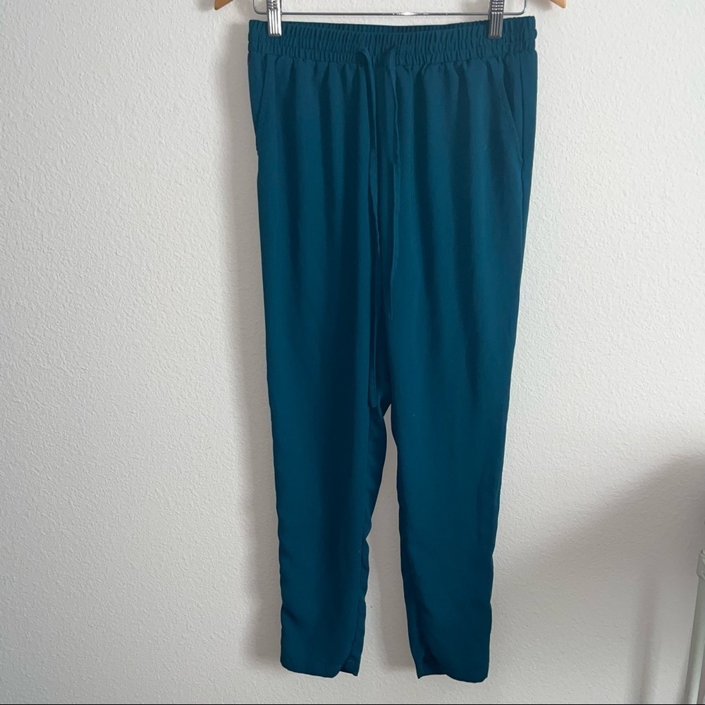 Forever 21 teal satin feel drawstring joggers size small